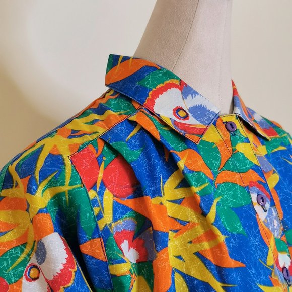 Tropical Print 80s Button Front Blouse - Picture 3 of 10
